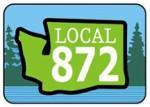 Icon logo with trees in background, outline of Washington state in front and words "Local 872."